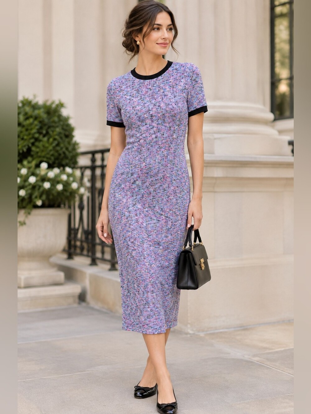 English Factory Rainbow Knit Midi Dress L Multicolor Tweed Whimsical Preppy Mod